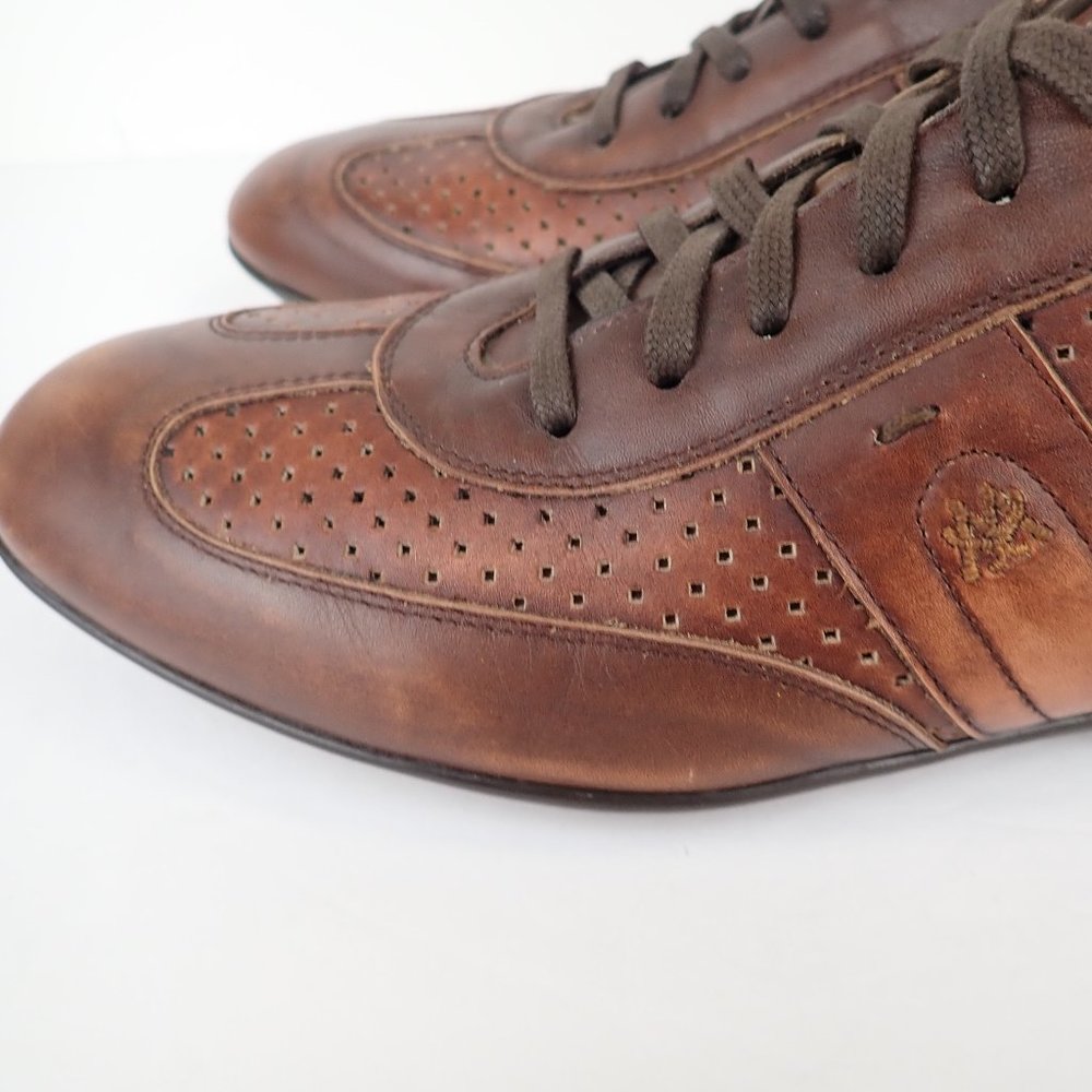 Mezlan Dress Sneaker Leather Shoe Mens 9.5 M Brown Perforated Made in Spain - Picture 2 of 13